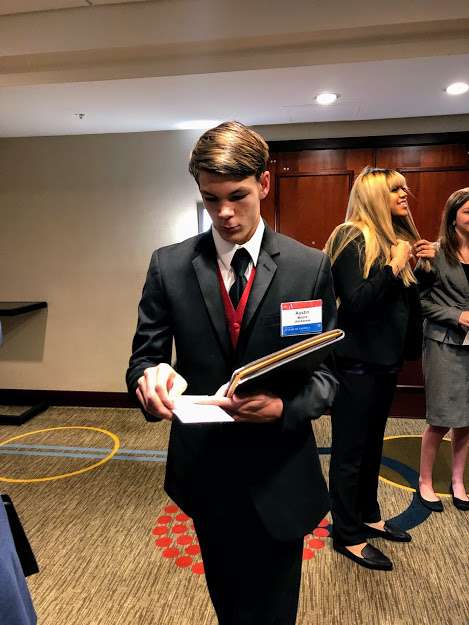 Great Bend High School student Austin Moore preparing for an interview at the JAG National Student Leadership Academy in Washington D.C.