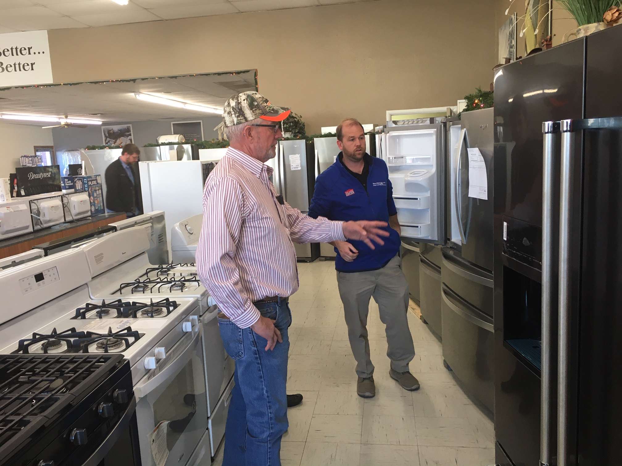 Justin Sage (left) went shopping Wednesday, Dec. 18, 2019 at Great Bend Appliance. Sage won $10,000 from Eagle Radio from this year's 'Shop at Home for the Holidays Shopping Spree presented by Moeder Pluming, Heating & Air and Bauer Computers.