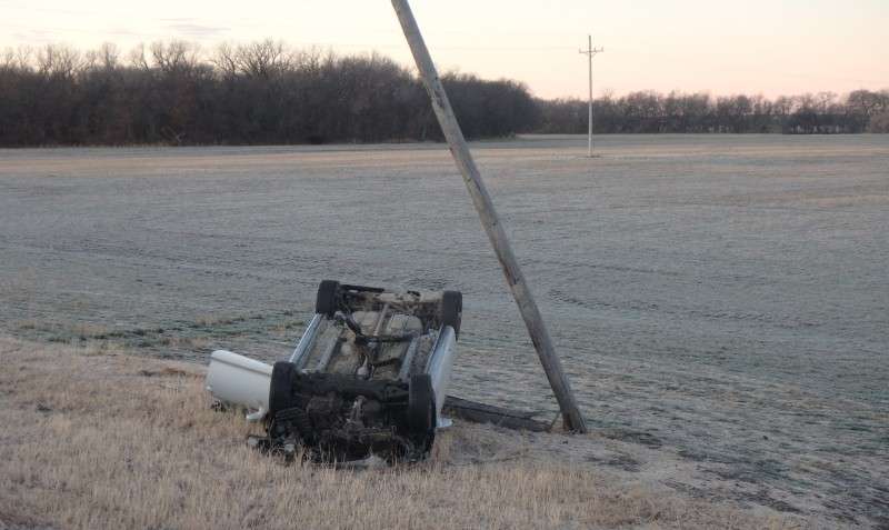 <b>The car snapped a DS&amp;O Rural Electric pole before coming to rest.</b>