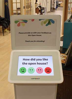 A kiosk is temporarily located at the Hays Public Library asks parents simple questions about women's and children's health.