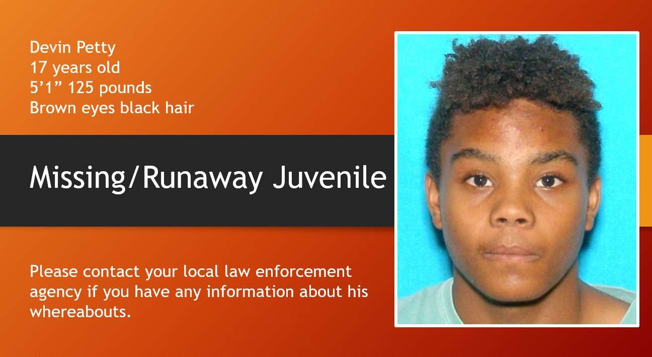 If you have any information on the whereabouts of Devin Petty, contact local law enforcement or submit your tip here&nbsp;&nbsp;<a href="https://www.p3tips.com/?fbclid=IwAR2Jh6ICEyGzM8XRsRyJwYk0T8GjXwElZIoQKWpECYM6f73hOQw_Fcjj8tE" target="_blank">https://www.p3tips.com/</a>