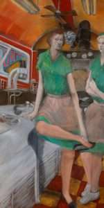 <b>“Waitresses” was part of the Salina Art Center’s 2017 exhibition “Gas Stations, Laundromats, and the Spaces in Between: Paintings by Mike Hartung.” </b>(Submitted by Mike Hartung to Kansas Reflector)