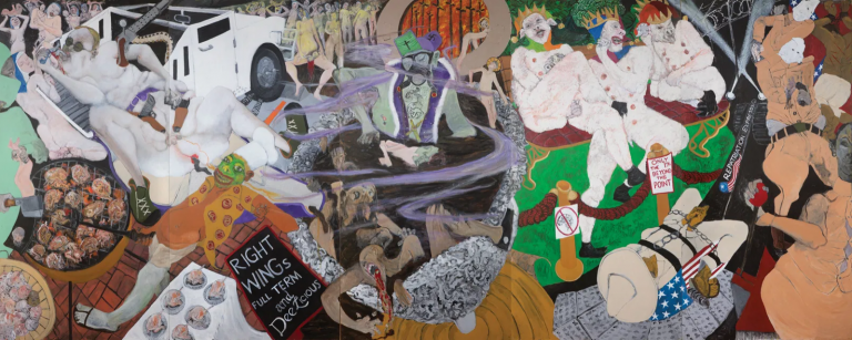 <b>Mike Hartung’s 2015 painting "Tailgating with the GOP." </b>(Submitted by Mike Hartung to Kansas Reflector)
