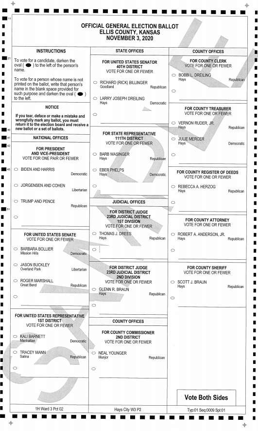 Sample ballot — ballots sent to voters requesting advance ballots incorrectly listed the legislative race between Billinger and Dreiling as a U.S. Senate race.