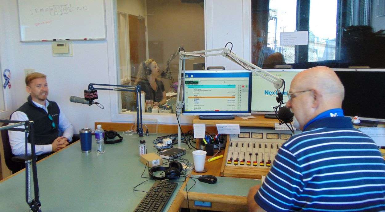 Democrat Jimmy Nash speaks with host Barry Birr on the KFEQ Hotline/Photo by Brent Martin