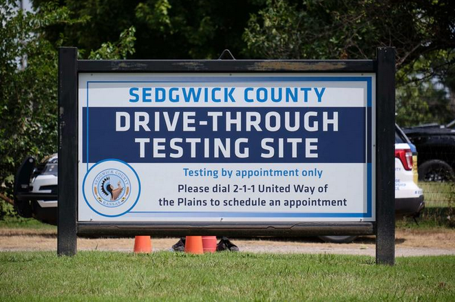 A drive-through coronavirus testing center in Wichita. Brian Grimmett / Kansas News Service