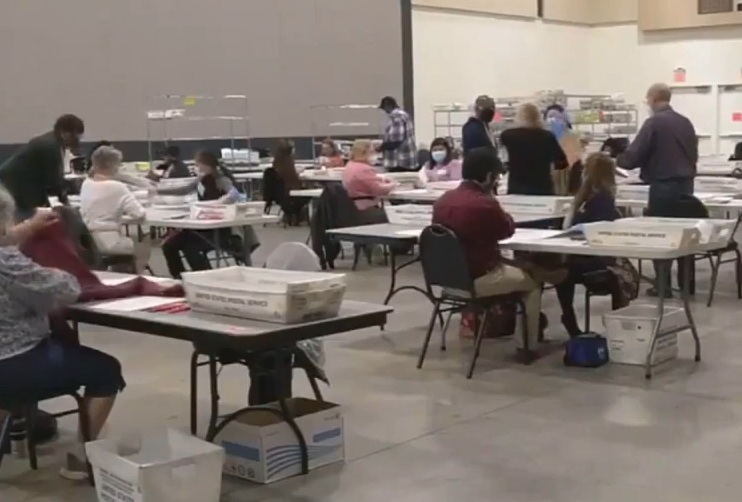 Volunteers sorting ballots late Thursday-photo courtesy Georgia Secretary of State