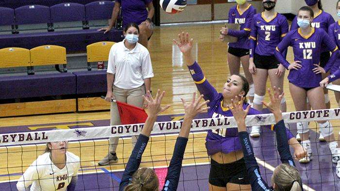 <b>The KWU volleyball team finished the fall portion of its schedule on a winning note.</b> Photo courtesy <a href="http://kwucoyotes.com">kwucoyotes.com</a>