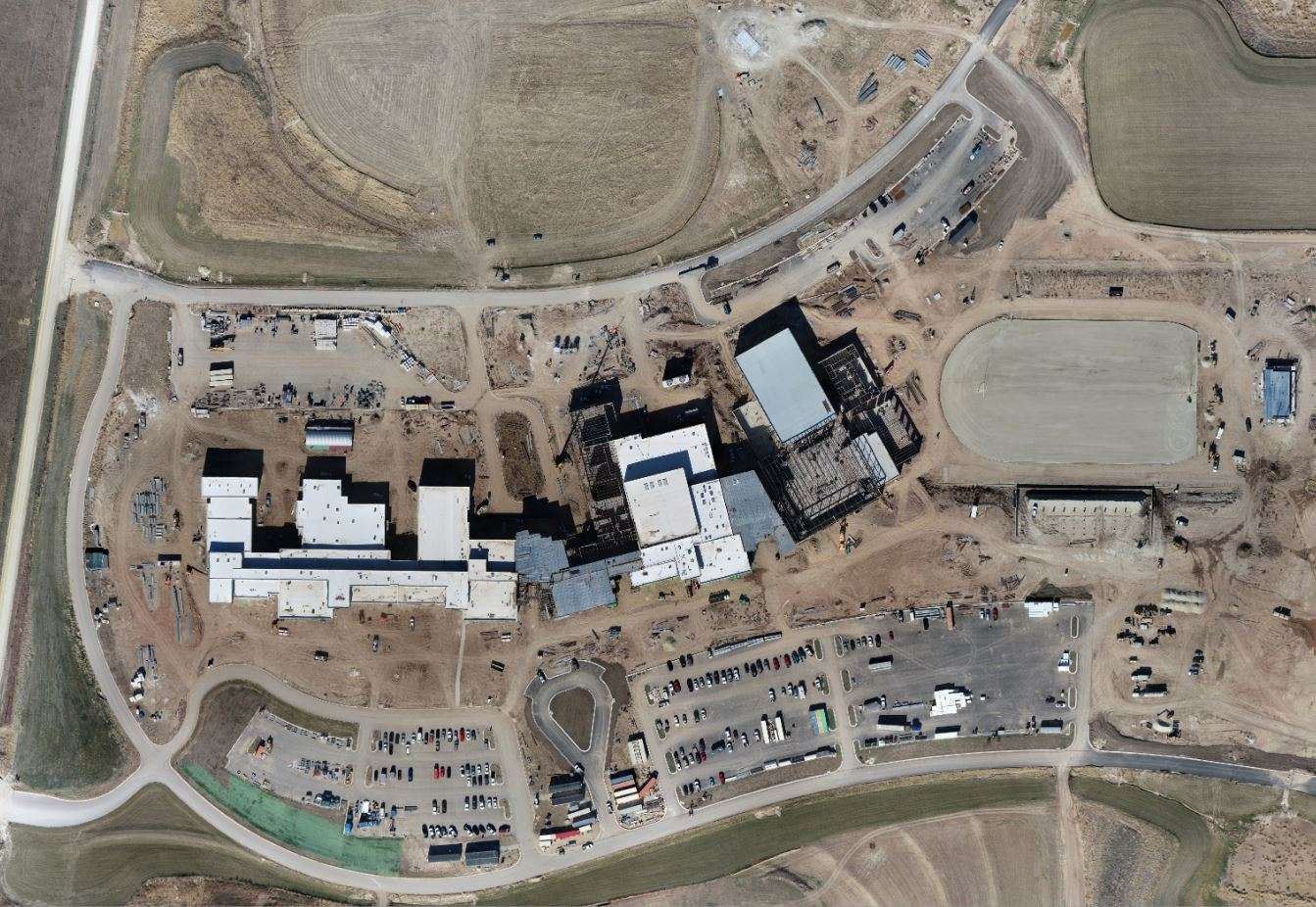 Aerial view of the new high school construction site