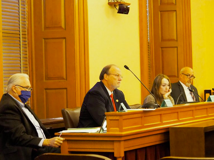 Rep. Richard Proehl, of Parsons, was the only Republican to wear a mask during Monday’s meeting of the Special Committee on Economic Recovery. (Tim Carpenter/Kansas Reflector)