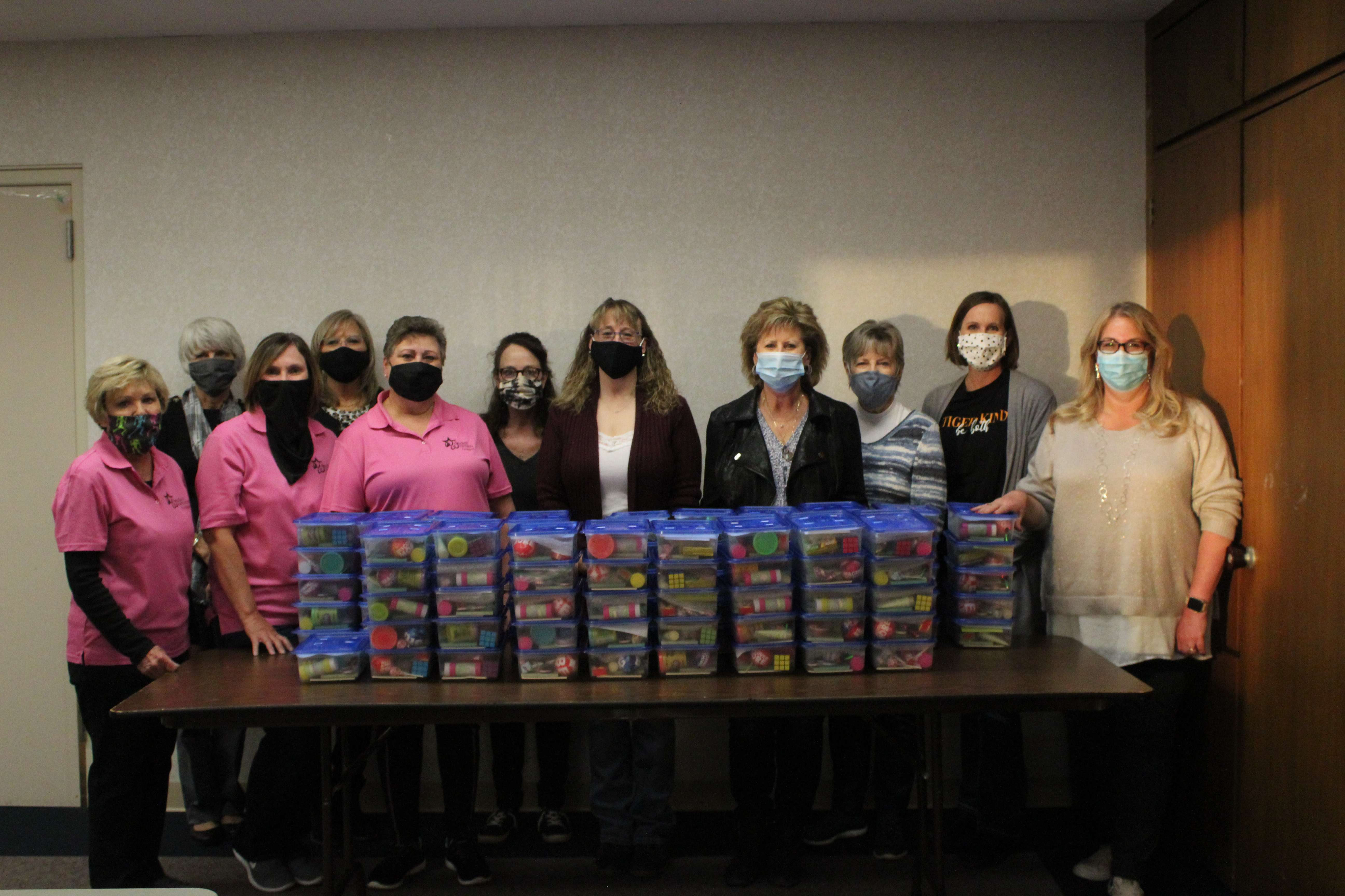 Wonder Women League volunteers packed almost 100 self-soothing boxes on Tuesday. They will be given to children through three mental health centers in Hays.