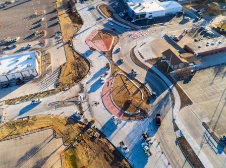 Work on the 32nd/33rd&nbsp; Streets double roundabout on Nov. 16. (Photo courtesy Hays Convention and Visitors Bureau)