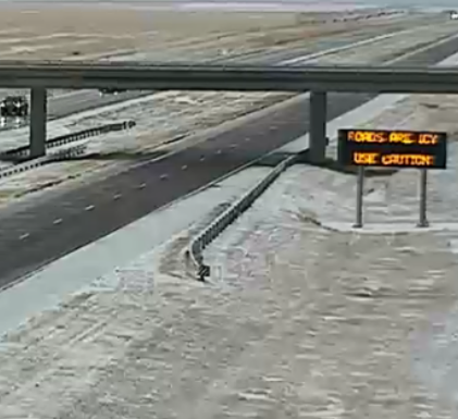 Icy I-70 near Goodland Friday morning -KHP photo