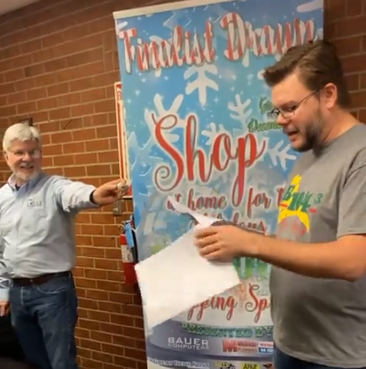 Dennis Neeland was selected as the winner of the $10,000 shopping spree given away by Eagle Radio, Bauer Computers and Moeder Plumbing, Heating & Air. Eagle Radio's Steve Divis (left) and Matt McBain are pictured during the virtual drawing Dec. 15, 2020.