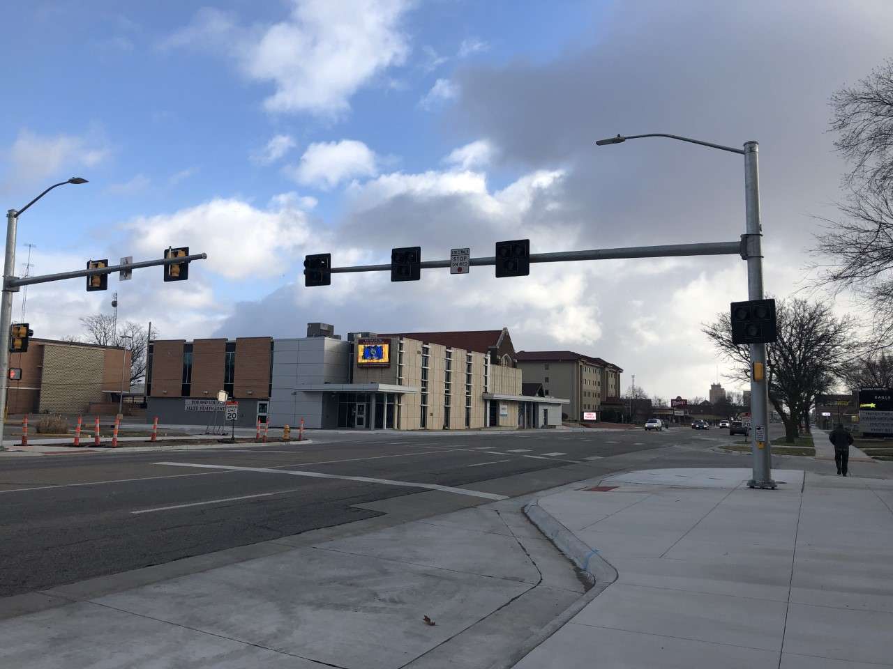 New traffic signals at 9th and Main in Hutchinson. The signals are for pedestrian traffic and are similar to the crosswalk on East 11th near the Cosmosphere.