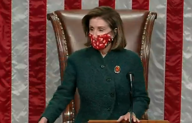 House Speaker Nancy Pelosi gaveled in for the rare holiday week session -photo courtesy CSPAN