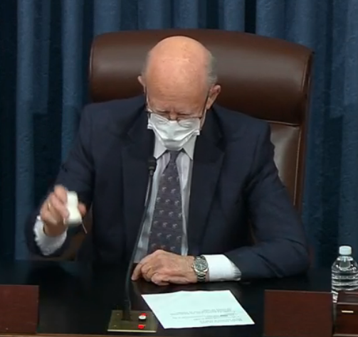 Kansas Senator Pat Roberts performing the duties of the Chair during Monday's Pro Forma session in the United State Senate-image courtesy CSPAN