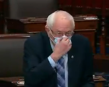 Vermont Senator Bernie Sanders was one of the few who spoke in the U.S. Senate Tuesday morning. He supports the relief aid and wants to block action on the defense bill until a vote can be taken on Trump's demand for $2,000 for most Americans-image courtesy CSPAN