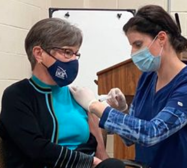 Governor Laura Kelly received the Moderna vaccine Wednesday afternoon in Topeka -photo courtesy office of Kan. Governor
