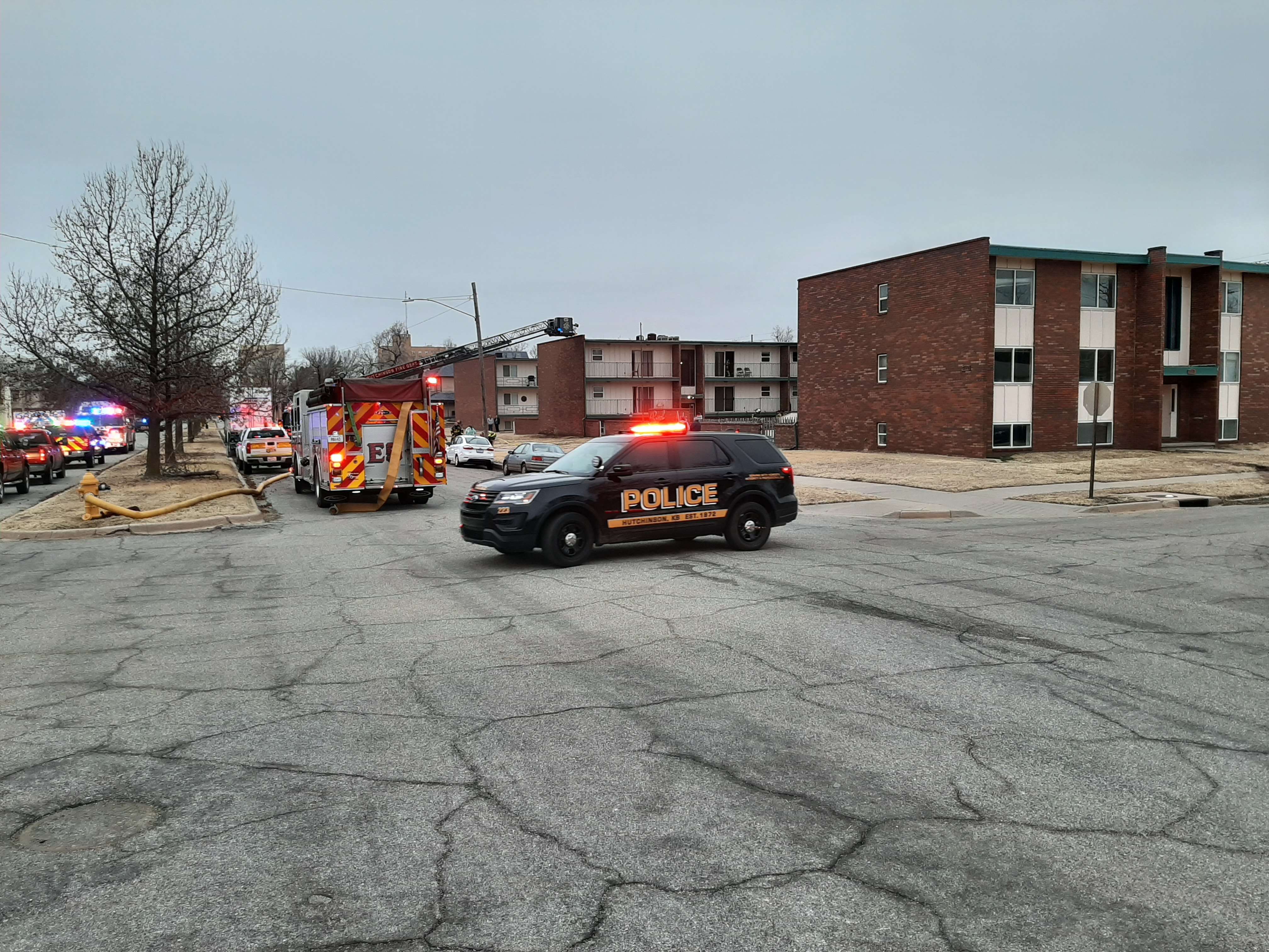 First responders on the scene Monday at a fire in Hutchinson