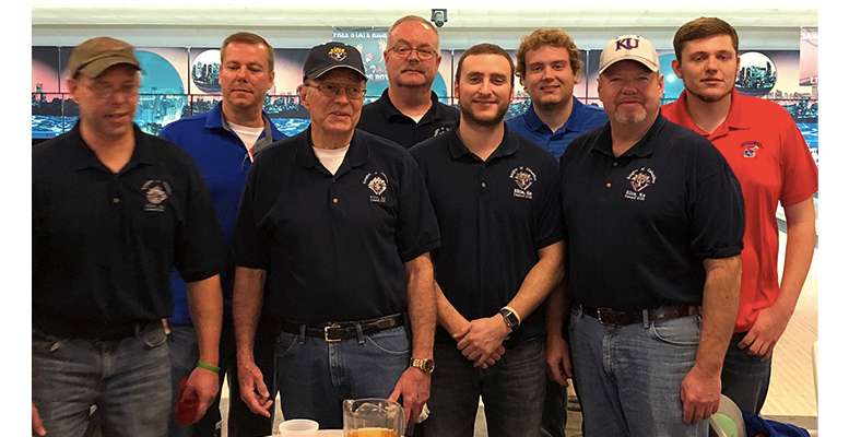 Knights of Columbus Schoenberger bowling team from Ellis at the state bowling tournament. This is one of the many fellowship opportunities men in the organization participate in. Courtesy photo.