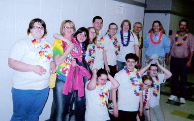 A Special Olympics team as they prepare to enter the parade for the state basketball and cheerleading tournament in Hays. The Ellis Knights of Columbus have been a sponsor for Special Olympics for many year. Courtesy photo