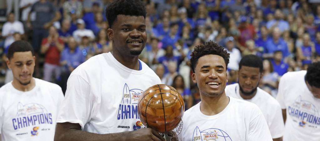 <b>KU's Udoka Azubuike and Devon Dotson have received mid-season honors. </b>Photo courtesy <a href="http://kuathletics.com">kuathletics.com</a>