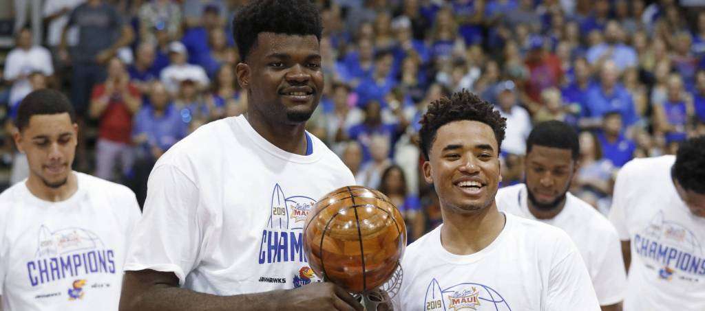 <b>KU's&nbsp;Udoka Azubuike and Devon Dotson have received mid-season honors. </b>Photo courtesy <a href="http://kuathletics.com">kuathletics.com</a>