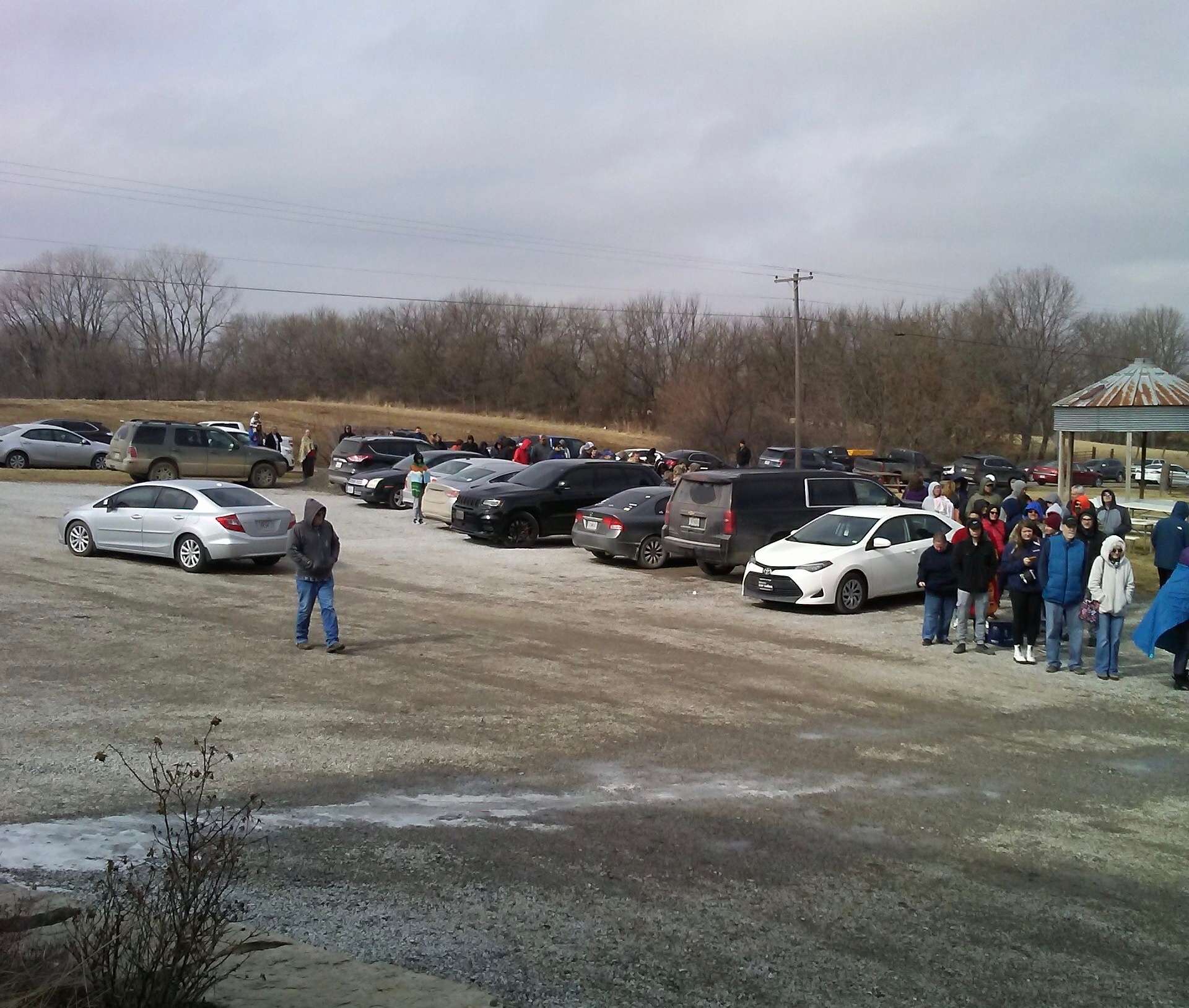 A long line of people wait outside Shatto Milk Company in Osborn Wednesday morning to get a limited-edition bottle of flavored milk commemorating the Kansas City Chiefs Super Bowl win. Photo courtesy Yvonne Thomack. 