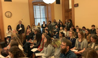 A large crowd at the state capitol Wednesday to advocate for changes marijuana laws in Kansas -photo courtesy Kansas Interfaith Action