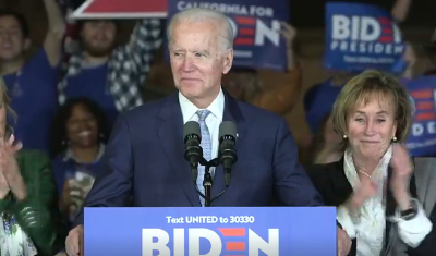 Joe Biden celebrated with supporters in California late Tuesday-photo courtesy Biden for President