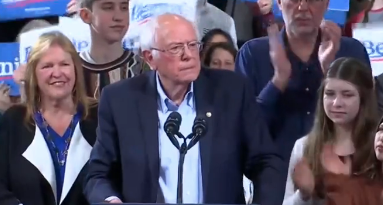 Senator Bernie Sanders during a celebration rally in Vermont Tuesday night -photo courtesy Sanders for President.