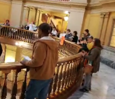Medicaid protesters Tuesday at the Kansas Statehouse image courtesy Mary Akerstrom