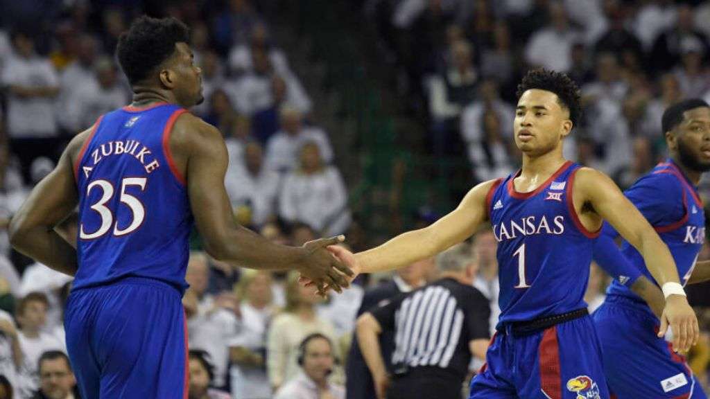 KU's&nbsp; Azubuike and Dotson named to Wooden Award All-American Team. Photo courtesy <a href="http://kuathletics.com">kuathletics.com</a>