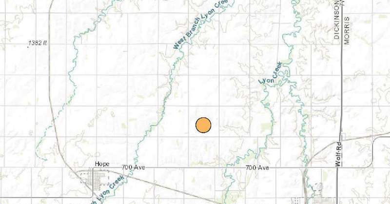 <b>The location of the first Dickinson County quake on Sunday.</b>