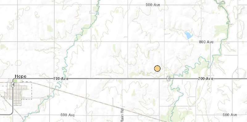 <b>The location of the second Dickinson County quake on Sunday.</b>