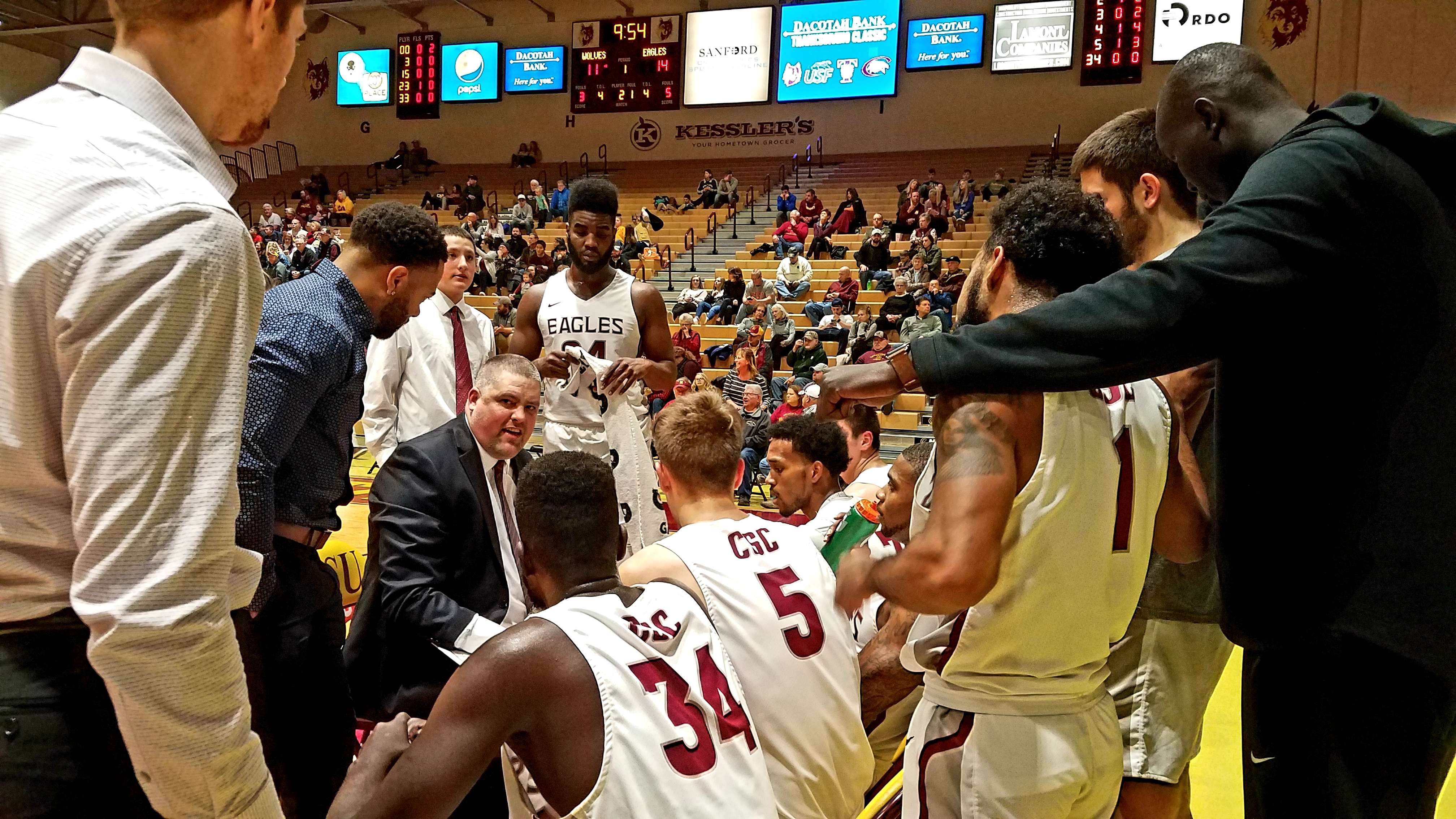 Houston Reed delivers a message to his team in a game during the 2018-2019 season.