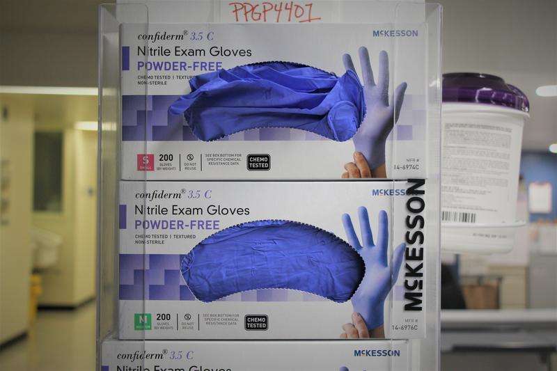 Nitrile gloves are among protective gear in short supply. Celia Llopis-Jepsen / Kansas News Service