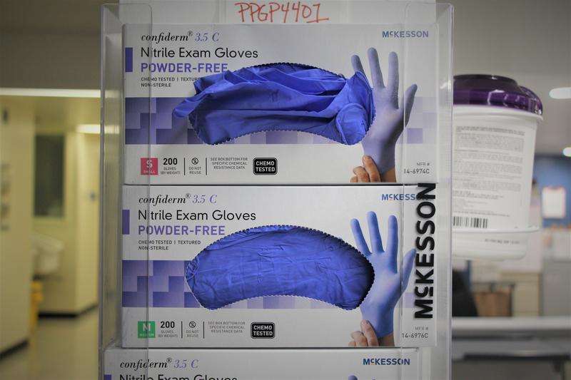  Nitrile gloves are among protective gear in short supply. Celia Llopis-Jepsen / Kansas News Service