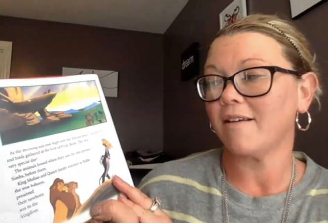 <i>FHSU elementary education major Jennifer Hutzel, Parkville, Mo., records herself reading “The Lion King” as part of a collaborative read aloud project with the Topeka Correctional Facility.</i>
