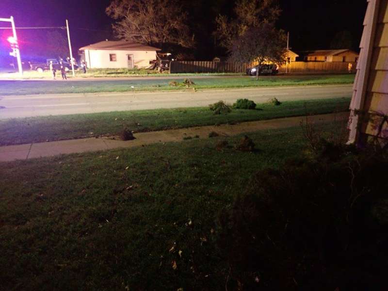 <b>Looking south across Belmont Boulevard at the wreck. Shrubbery destroyed by the Jeep can be seen strewn about.</b>