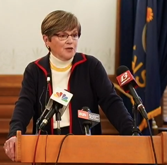 Governor Laura Kelly during her press briefing Wednesday in Topeka