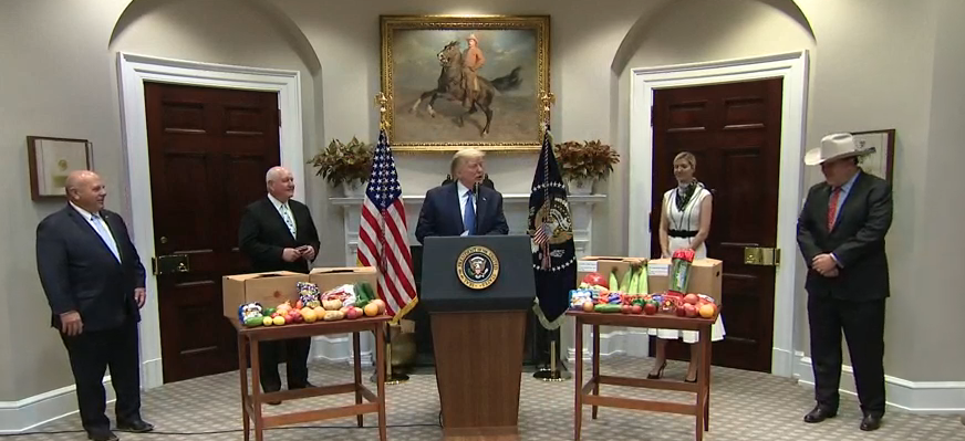 <a href="https://www.c-span.org/person/?ivankatrump">President Trump&nbsp;</a>met with ranchers and farmers in the Roosevelt Room of the&nbsp;<a href="https://www.c-span.org/organization/?929/White">White House</a>&nbsp;to talk about maintaining the nation’s food supply during the pandemic. Other participants included Agriculture Secretary Sonny Perdue and&nbsp;<a href="https://www.c-span.org/organization/?929/White">White House</a>&nbsp;adviser Ivanka Trump-photo courtesy White House