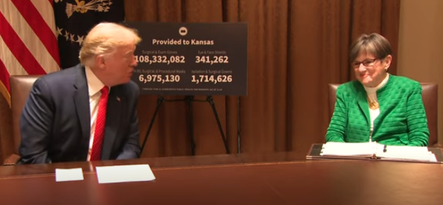 Governor Laura Kelly and President Trump during Wednesday afternoon's meeting in the White House Cabinet Room -image scourtesy CSPAN