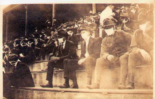 In 1918 Georgia Tech played almost a complete football schedule during the Spanish Flu outbreak that killed more than 675,000 in the US.  Coached by the legendary John Heisman, The Golden Tornadoes, played six games at Grant Field.  Camera with flash:Andy McNeil, PP 01.  https://bit.ly/2LsVWX2