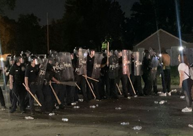 Police in Wichita confront protesters Monday night photo courtesy KWCH