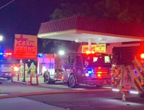 Crews at the scene of the business fire Photo courtesy WIBW TV