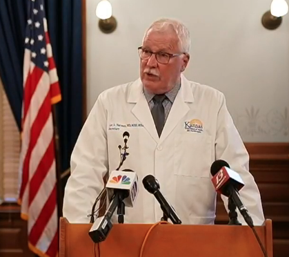 KDHE Secretary Dr. Lee Norman answers questions during a press conference with the governor last week.