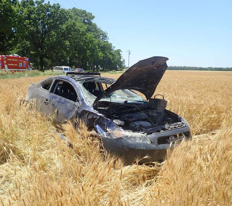 <b>The Scion rolled twice before coming to rest in a wheat field. </b>Photo courtesy Saline County Sheriff's Office