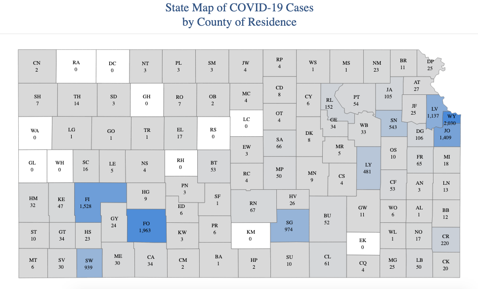 Virus infections by County for June 24, 2020 KDHE&nbsp; image